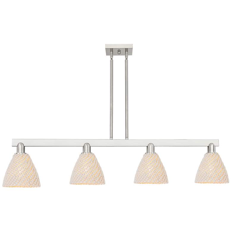 Image 1 Natural Ballston Dome 48"W 4-Lt Satin Nickel Stem Island-Lt w/ Fiber Shade