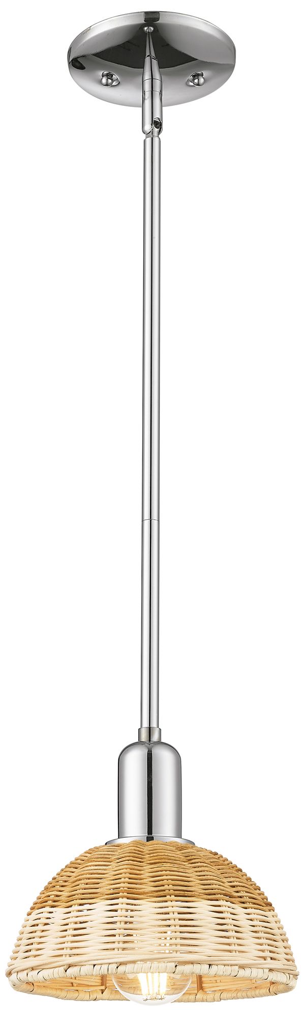 Natural Ballston Dome 7.5"W Chrome Stem Mini Pendant w/ Fiber Shade