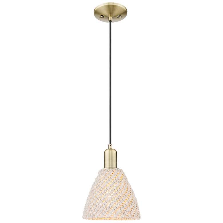 Image 1 Natural Ballston Dome 8"W Antique Brass Cord Mini Pendant w/ Fiber Shade