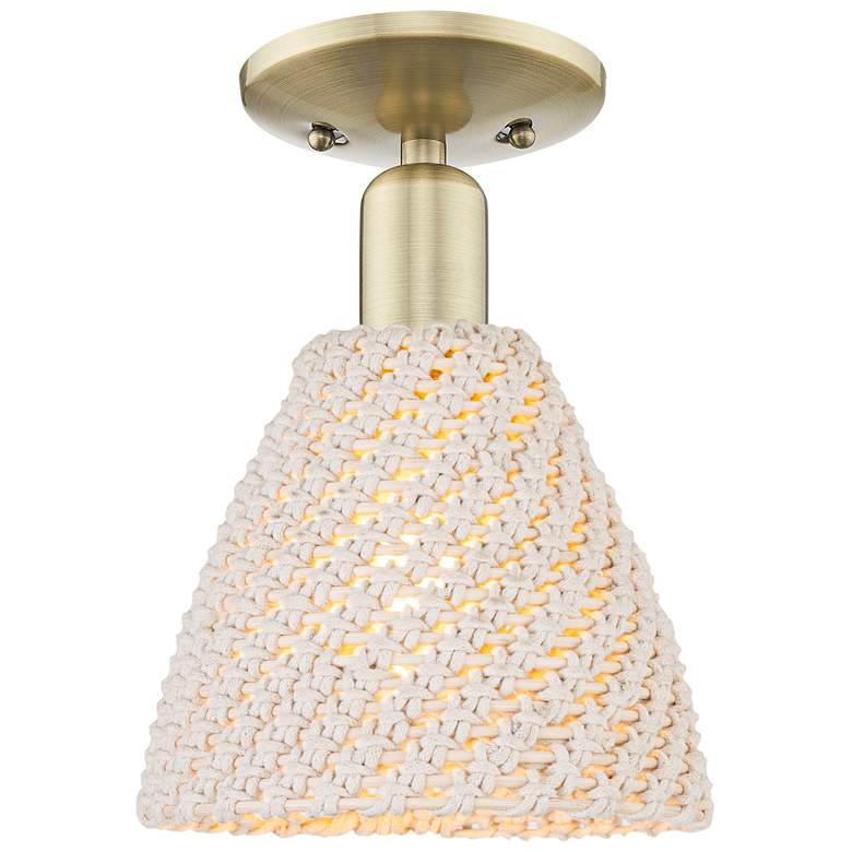 Image 1 Natural Ballston Dome 8"W Antique Brass Semi-Flush With Fiber Shade