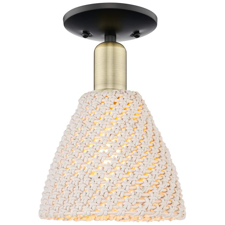 Image 1 Natural Ballston Dome 8"W Black Brass Semi-Flush With Fiber Shade