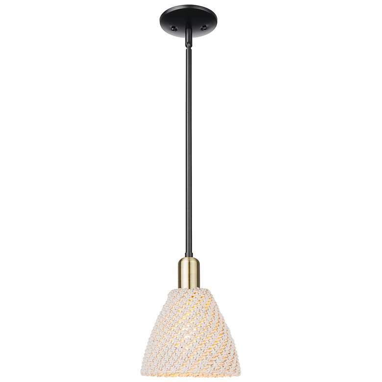 Image 1 Natural Ballston Dome 8"W Black Brass Stem Mini Pendant w/ Fiber Shade