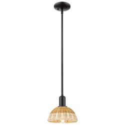 Natural Ballston Dome 8"W Black Stem Mini Pendant w/ Basketweave Shade