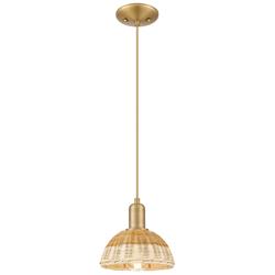 Natural Ballston Dome 8"W Brass Cord Mini Pendant w/ Basketweave Shade