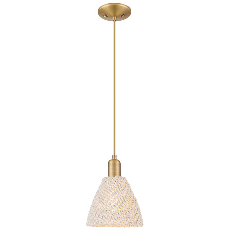 Image 1 Natural Ballston Dome 8"W Brass Cord Mini Pendant w/ Fiber Shade