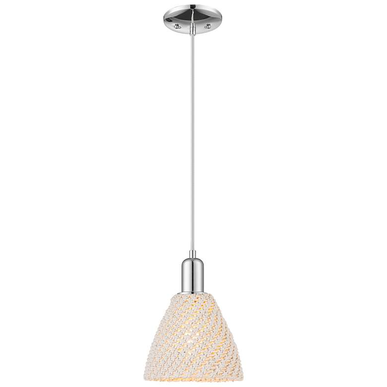 Image 1 Natural Ballston Dome 8"W Chrome Cord Mini Pendant With Fiber Shade