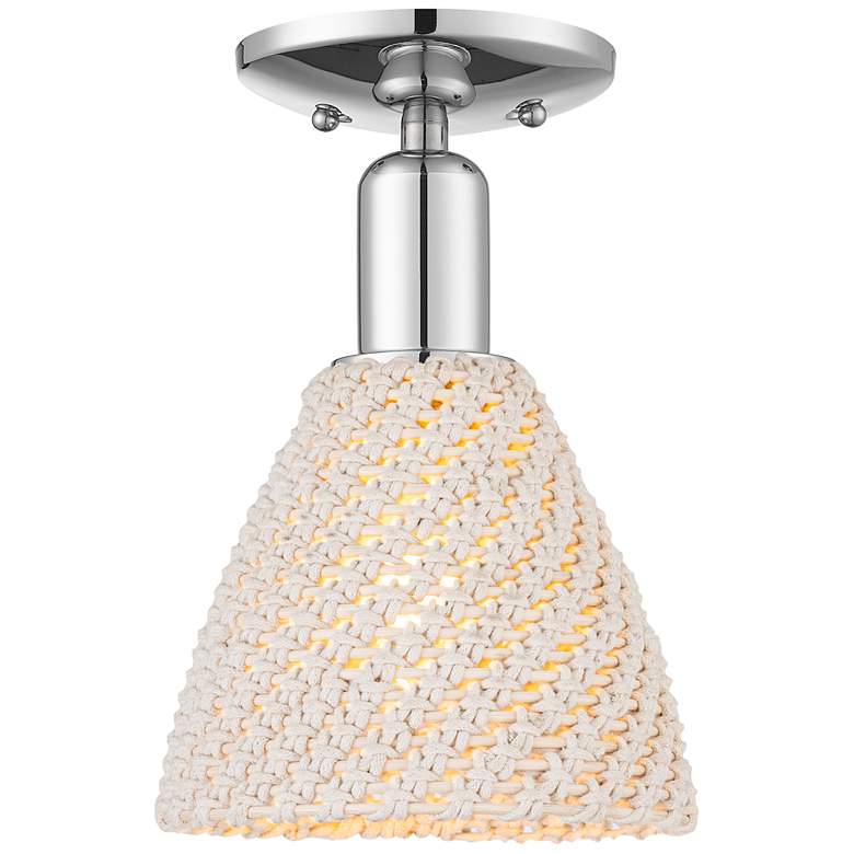 Image 1 Natural Ballston Dome 8"W Chrome Semi-Flush With Natural Fiber Shade