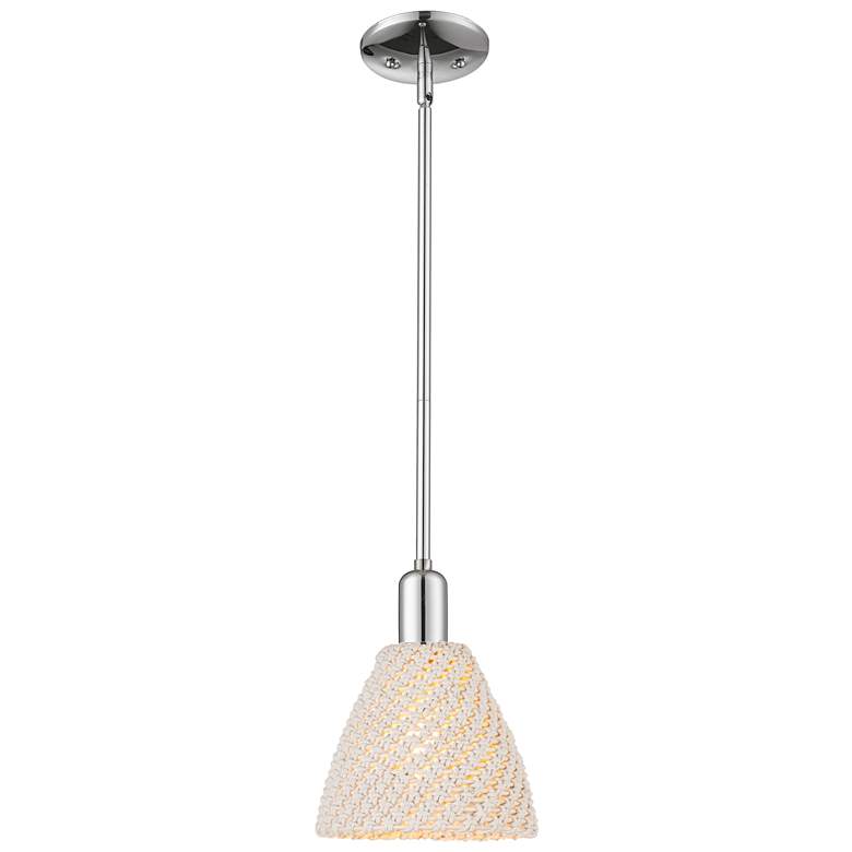 Image 1 Natural Ballston Dome 8"W Chrome Stem Mini Pendant With Fiber Shade