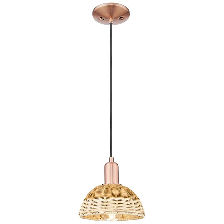 Image 1 Natural Ballston Dome 8"W Copper Cord Mini Pendant w/ Basketweave Shade