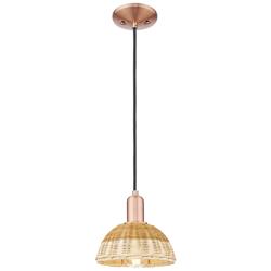 Natural Ballston Dome 8"W Copper Cord Mini Pendant w/ Basketweave Shade