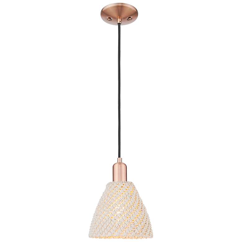 Image 1 Natural Ballston Dome 8"W Copper Cord Mini Pendant With Fiber Shade