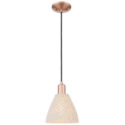 Natural Ballston Dome 8"W Copper Cord Mini Pendant With Fiber Shade