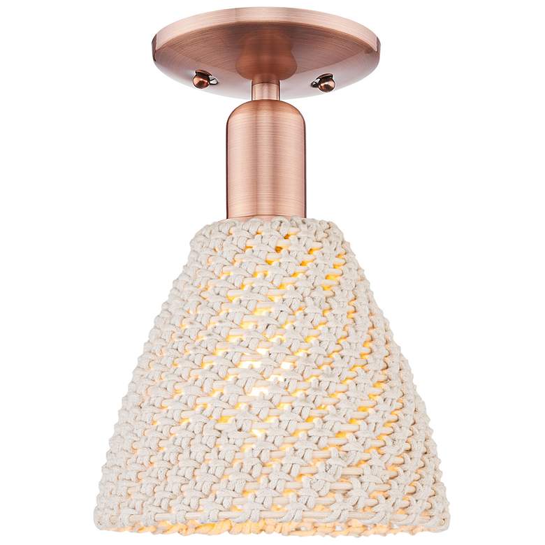 Image 1 Natural Ballston Dome 8"W Copper Semi-Flush With Fiber Shade