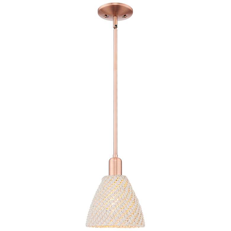Image 1 Natural Ballston Dome 8"W Copper Stem Mini Pendant With Fiber Shade