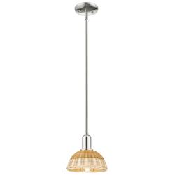 Natural Ballston Dome 8"W Nickel Stem Mini Pendant w/ Basketweave Shade
