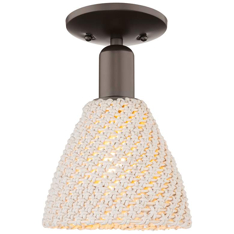 Image 1 Natural Ballston Dome 8"W Oil Rubbed Bronze Semi-Flush With Fiber Shade