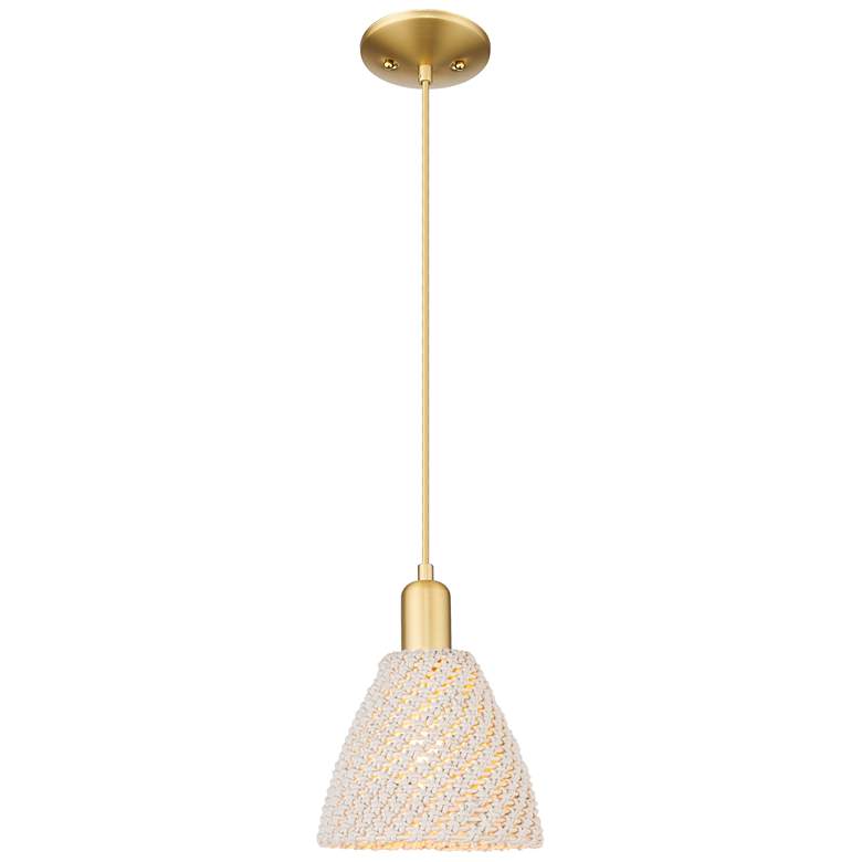 Image 1 Natural Ballston Dome 8"W Satin Gold Cord Mini Pendant With Fiber Shade