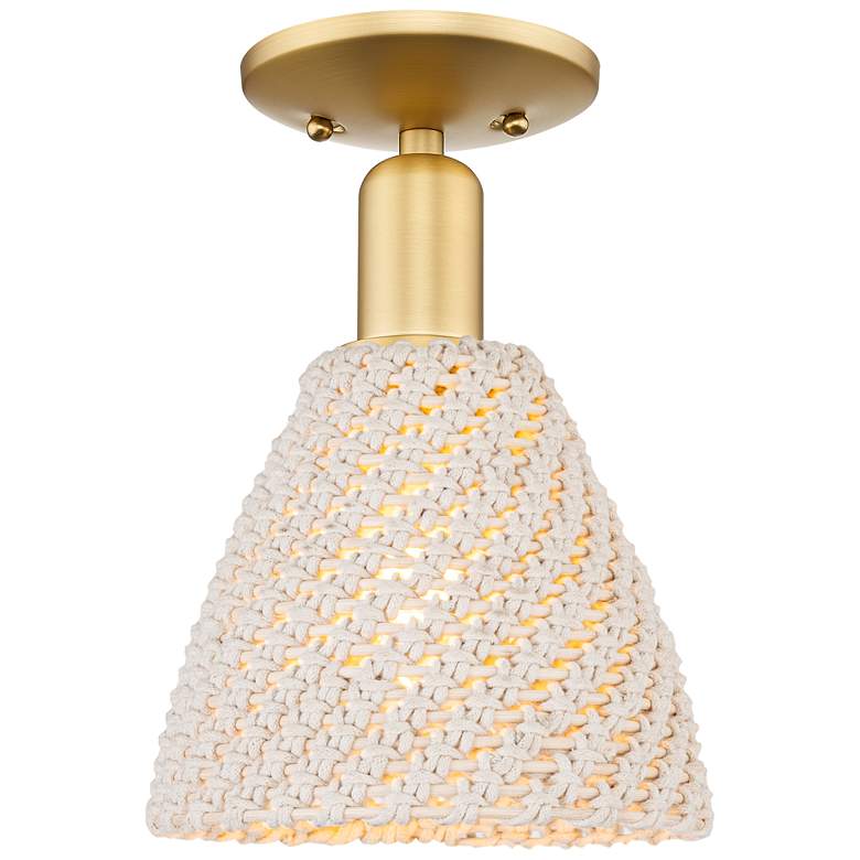 Image 1 Natural Ballston Dome 8"W Satin Gold Semi-Flush With Fiber Shade