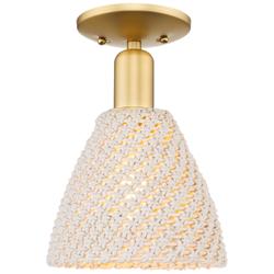 Natural Ballston Dome 8"W Satin Gold Semi-Flush With Fiber Shade