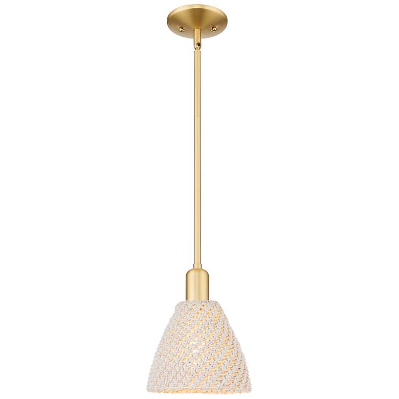 Image 1 Natural Ballston Dome 8"W Satin Gold Stem Mini Pendant With Fiber Shade