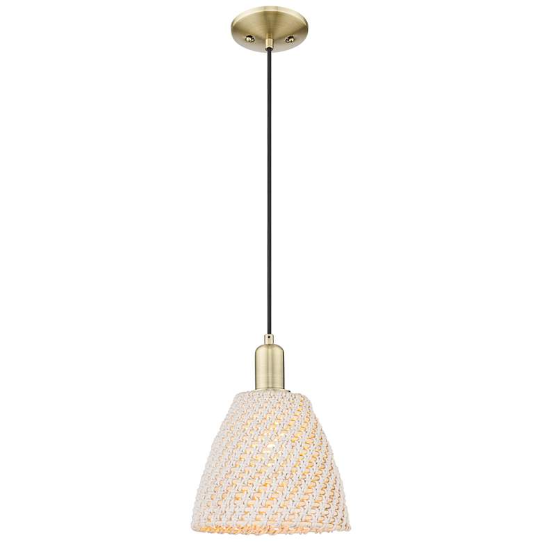 Image 1 Natural Ballston Dome 9"W Antique Brass Cord Mini Pendant w/ Fiber Shade