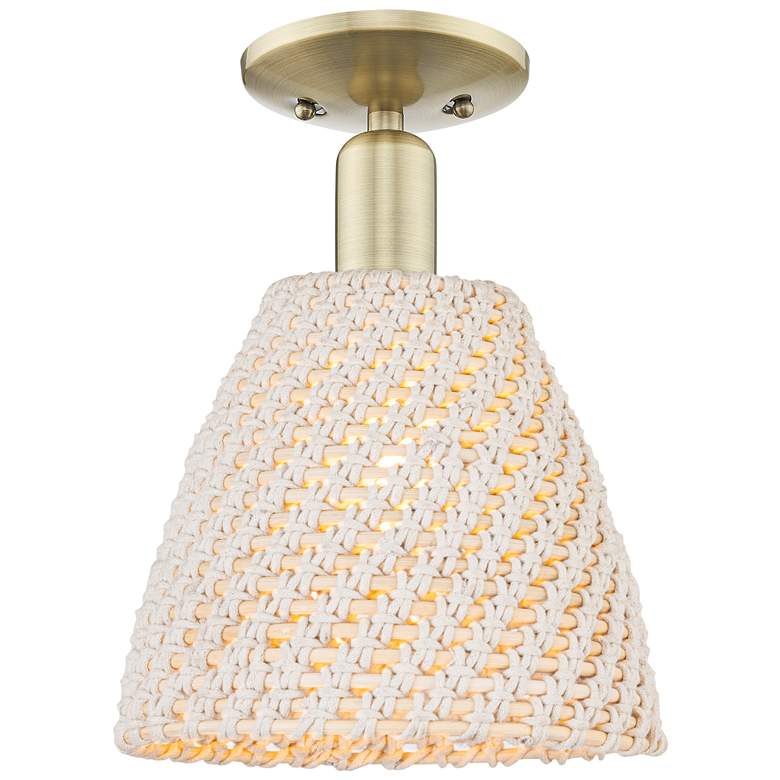 Image 1 Natural Ballston Dome 9"W Antique Brass Semi-Flush With Fiber Shade