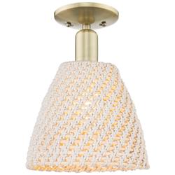Natural Ballston Dome 9"W Antique Brass Semi-Flush With Fiber Shade