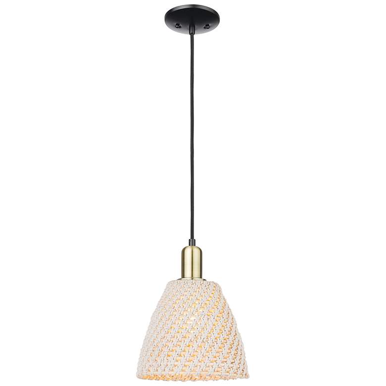 Image 1 Natural Ballston Dome 9"W Black Brass Cord Mini Pendant w/ Fiber Shade