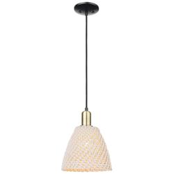 Natural Ballston Dome 9"W Black Brass Cord Mini Pendant w/ Fiber Shade