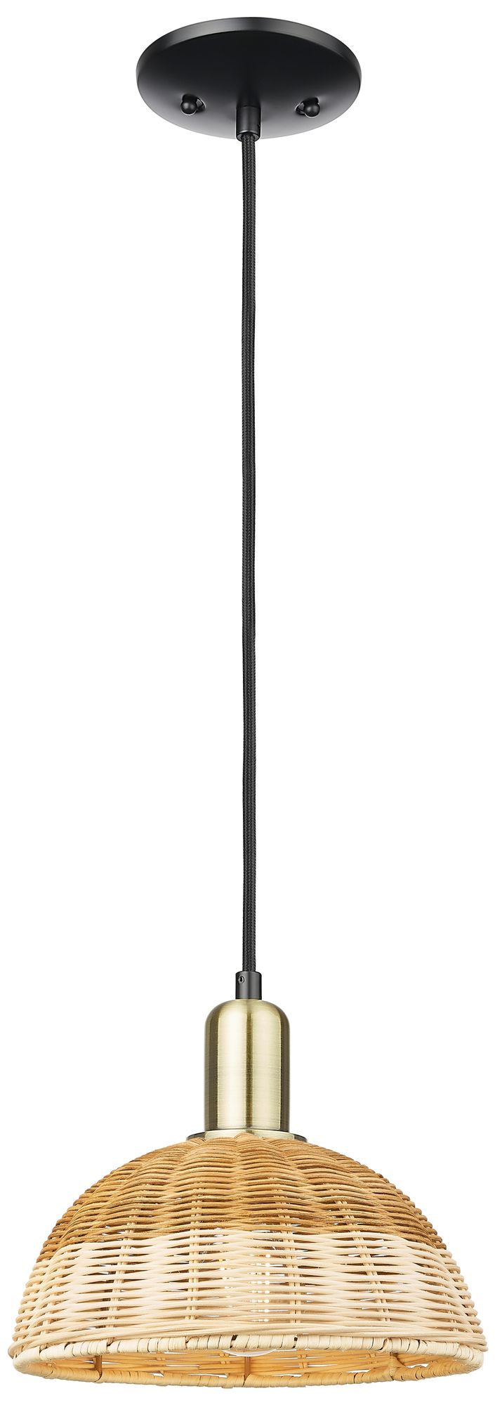 Natural Ballston Dome 9"W Black Brass Cord Mini Pendant w/ Fiber Shade