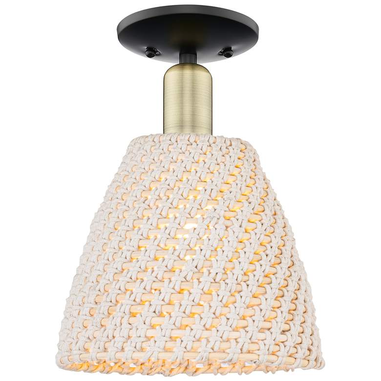 Image 1 Natural Ballston Dome 9"W Black Brass Semi-Flush With Fiber Shade