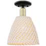 Natural Ballston Dome 9"W Black Brass Semi-Flush With Fiber Shade