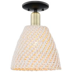 Natural Ballston Dome 9"W Black Brass Semi-Flush With Fiber Shade