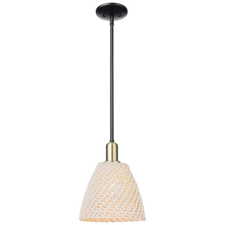 Image 1 Natural Ballston Dome 9"W Black Brass Stem Mini Pendant w/ Fiber Shade