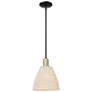 Natural Ballston Dome 9"W Black Brass Stem Mini Pendant w/ Fiber Shade