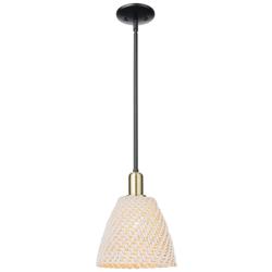 Natural Ballston Dome 9"W Black Brass Stem Mini Pendant w/ Fiber Shade