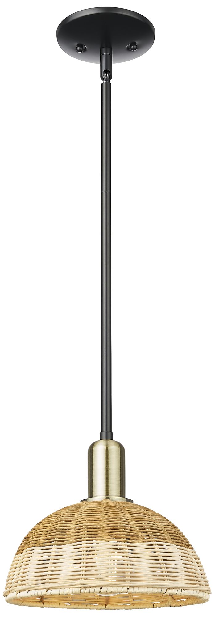Natural Ballston Dome 9"W Black Brass Stem Mini Pendant w/ Fiber Shade