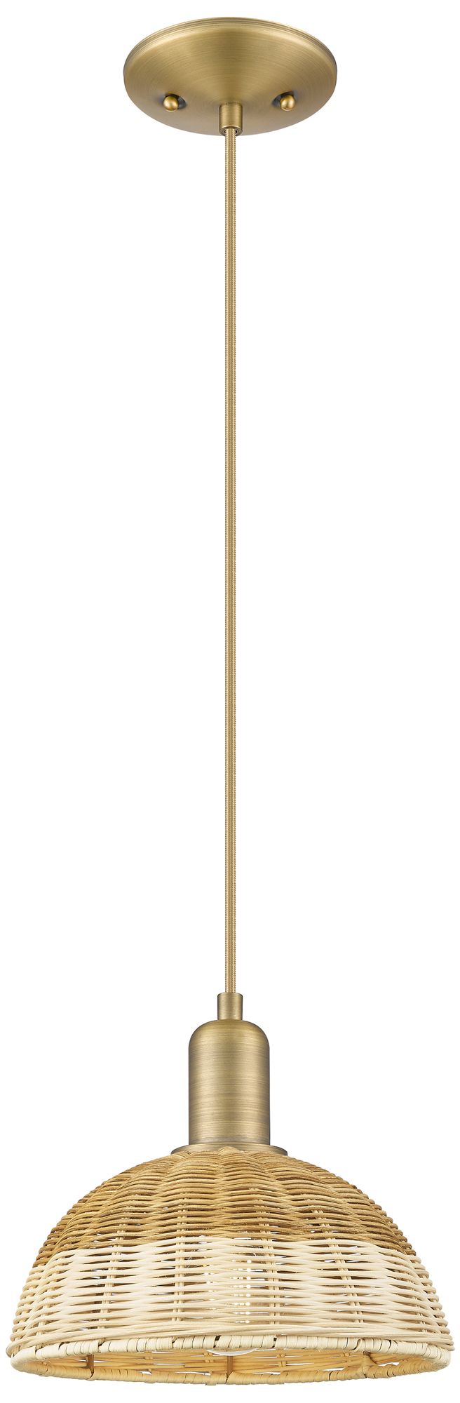 Natural Ballston Dome 9"W Brass Cord Mini Pendant w/ Fiber Shade