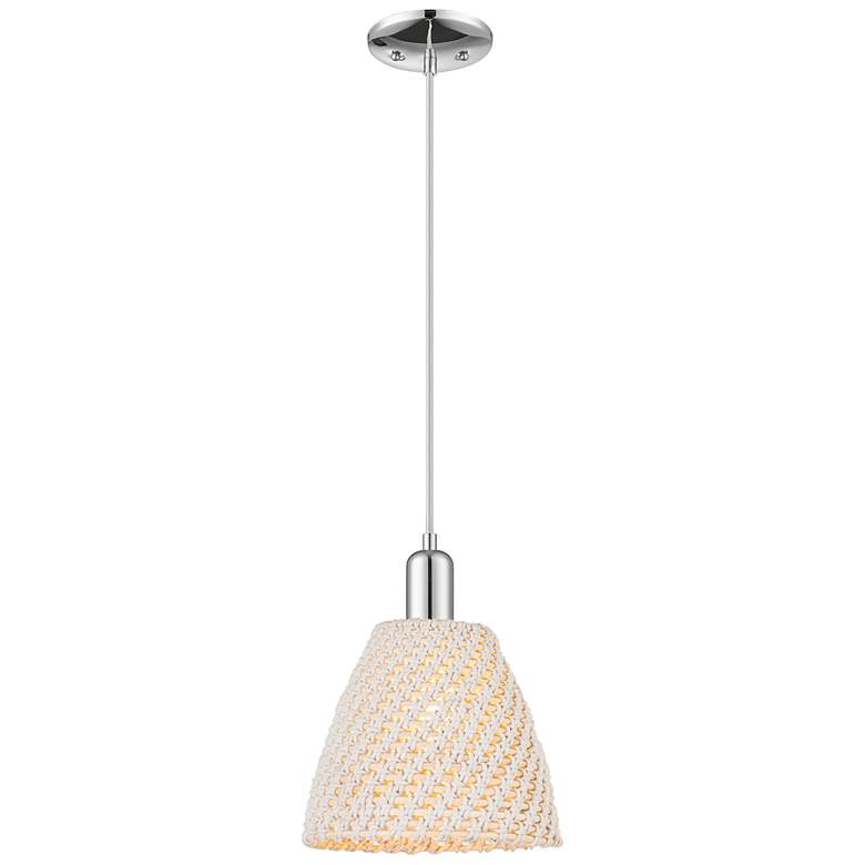 Image 1 Natural Ballston Dome 9"W Chrome Cord Mini Pendant With Fiber Shade