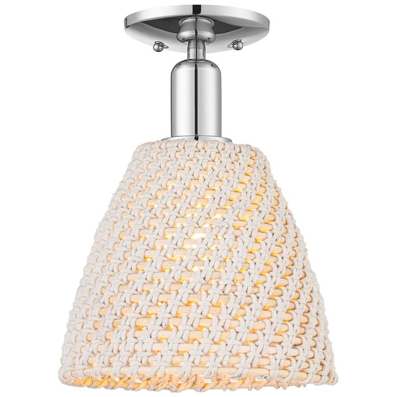 Image 1 Natural Ballston Dome 9"W Chrome Semi-Flush With Natural Fiber Shade