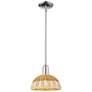 Natural Ballston Dome 9"W Chrome Stem Mini Pendant w/ Basketweave Shade