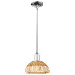 Natural Ballston Dome 9"W Chrome Stem Mini Pendant w/ Basketweave Shade