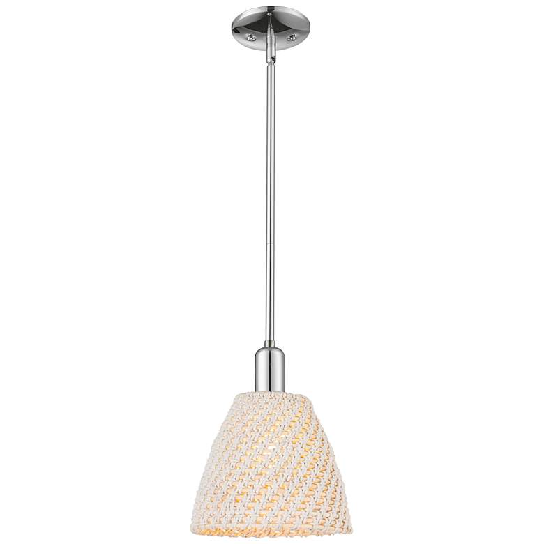 Image 1 Natural Ballston Dome 9"W Chrome Stem Mini Pendant With Fiber Shade