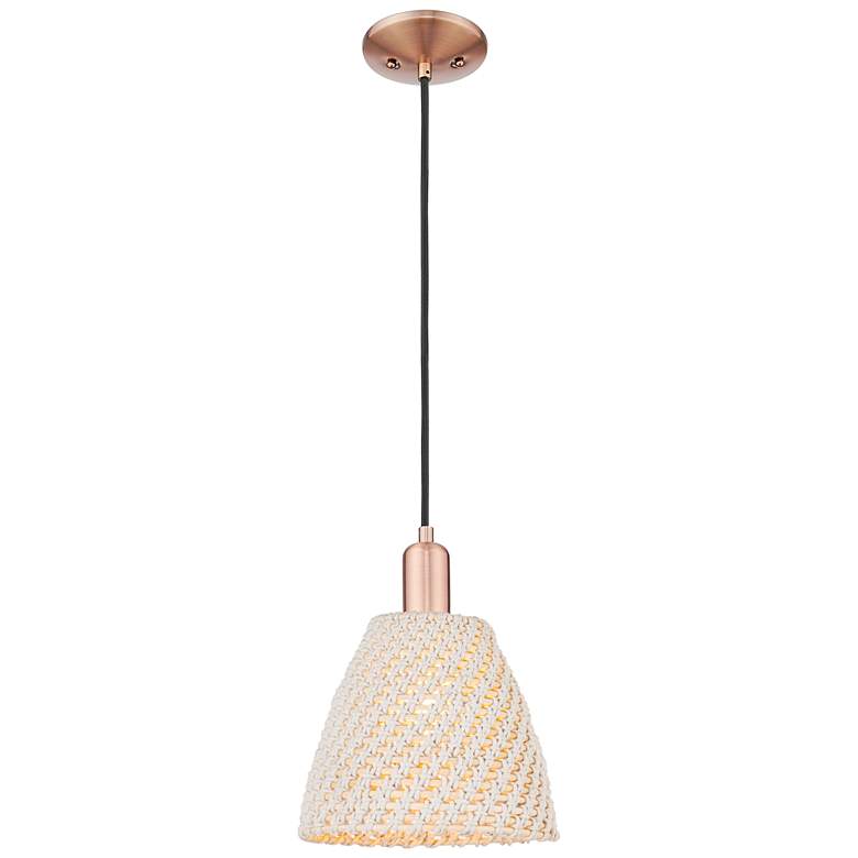 Image 1 Natural Ballston Dome 9"W Copper Cord Mini Pendant With Fiber Shade