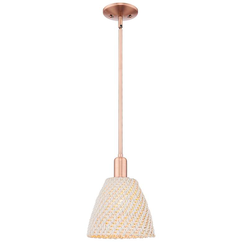 Image 1 Natural Ballston Dome 9"W Copper Stem Mini Pendant With Fiber Shade