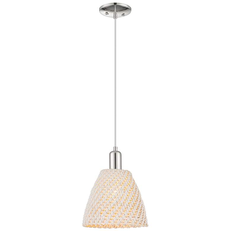 Image 1 Natural Ballston Dome 9"W Nickel Cord Mini Pendant w/ Fiber Shade
