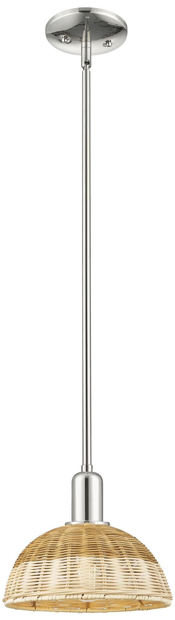 Natural Ballston Dome 9"W Nickel Stem Mini Pendant w/ Fiber Shade