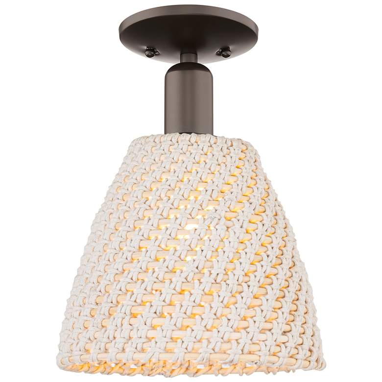 Image 1 Natural Ballston Dome 9"W Oil Rubbed Bronze Semi-Flush With Fiber Shade