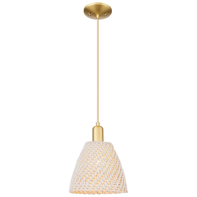 Image 1 Natural Ballston Dome 9"W Satin Gold Cord Mini Pendant With Fiber Shade