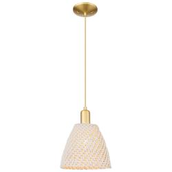 Natural Ballston Dome 9"W Satin Gold Cord Mini Pendant With Fiber Shade